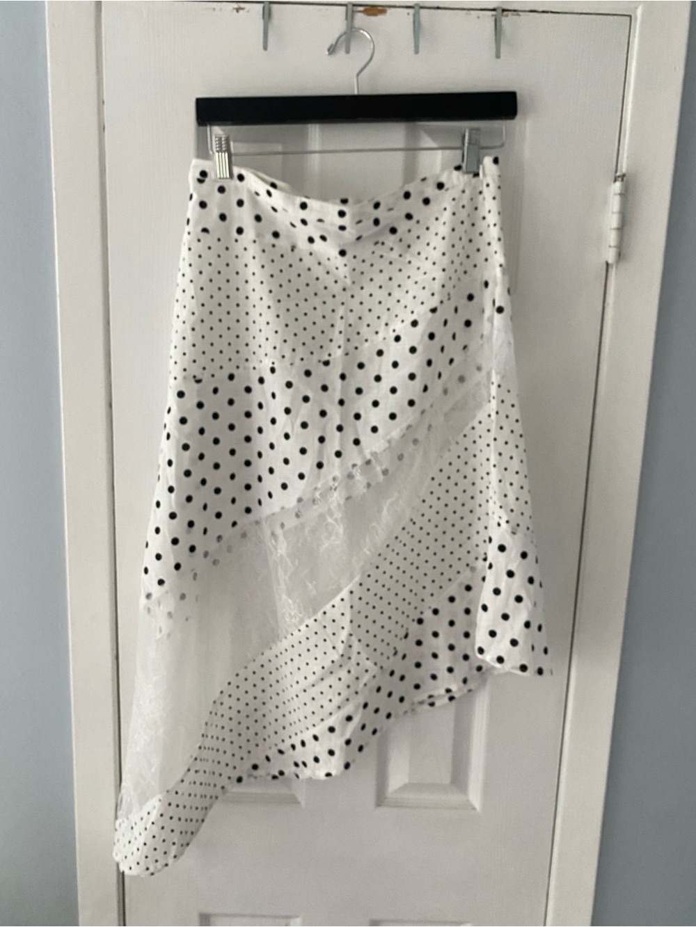 Princess Polly Polka Dot Asymmetrical White & Black Midi Skirt